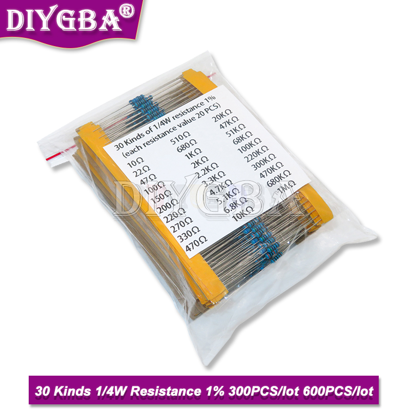Resistor Kit 1 4W - 600PCS/Set 30Kinds 1/4W Resistance 1% Metal