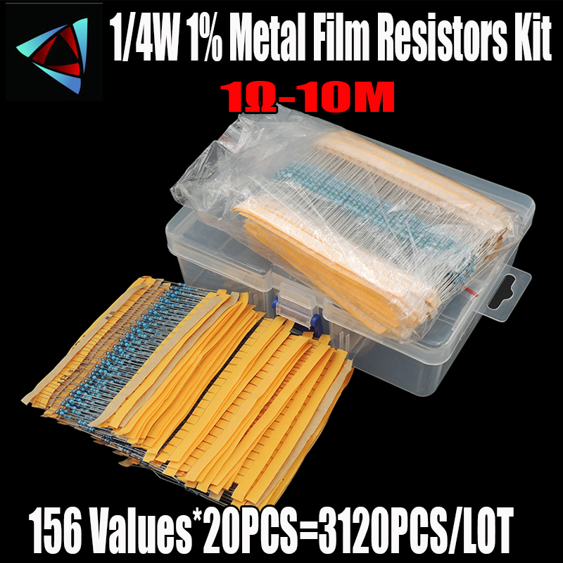 Resistor Kit 1 4W - 3120Pcs/lot 156 Values 1/4W 0.25W 1%
