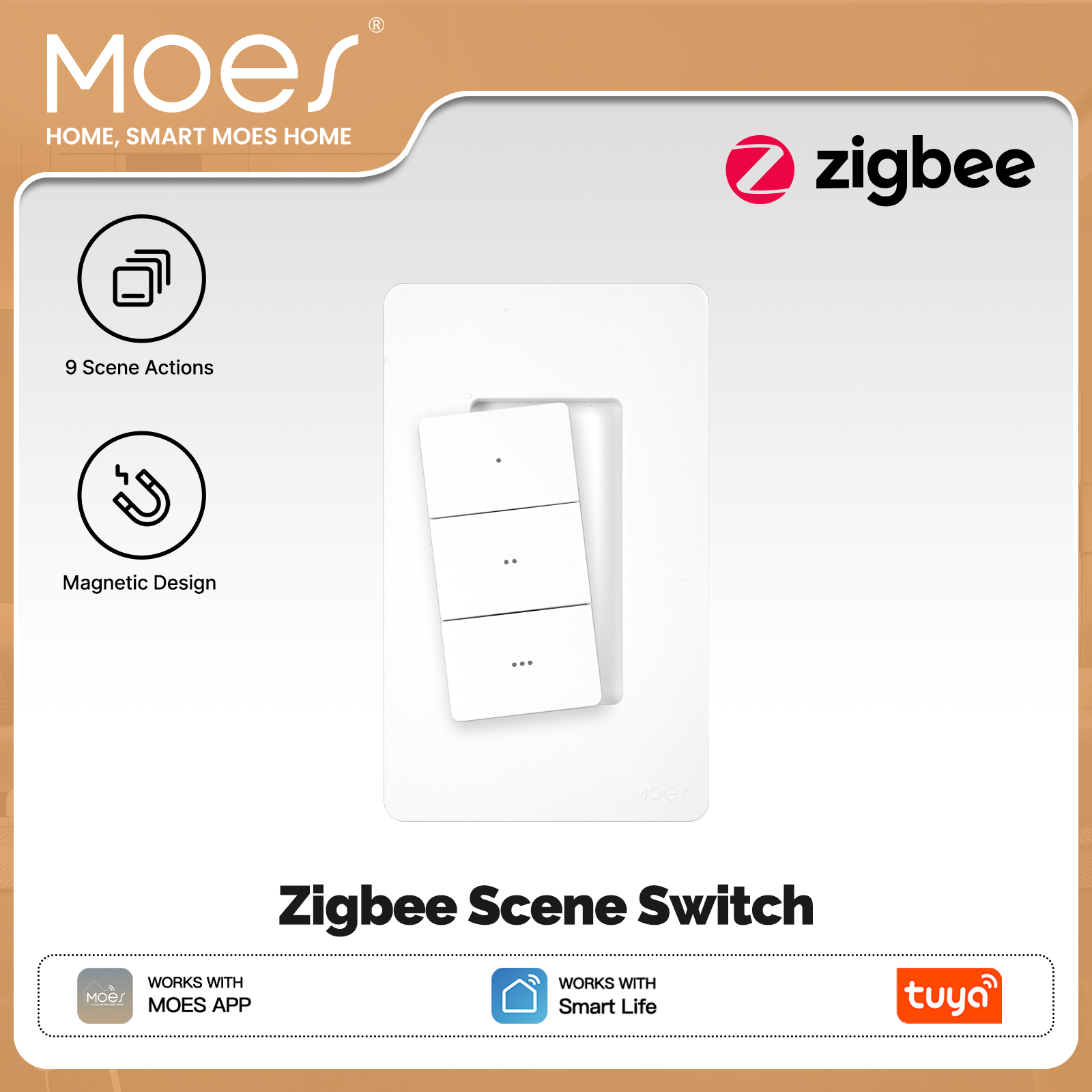 Push Button Tactile - MOES Tuya Zigbee Smart Wireless Scene