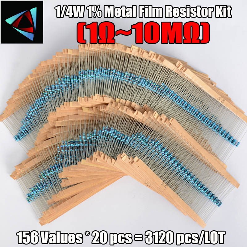 Resistor Kit 1 4W - 3120pcs 156Values Electric Unit 1/4W Power