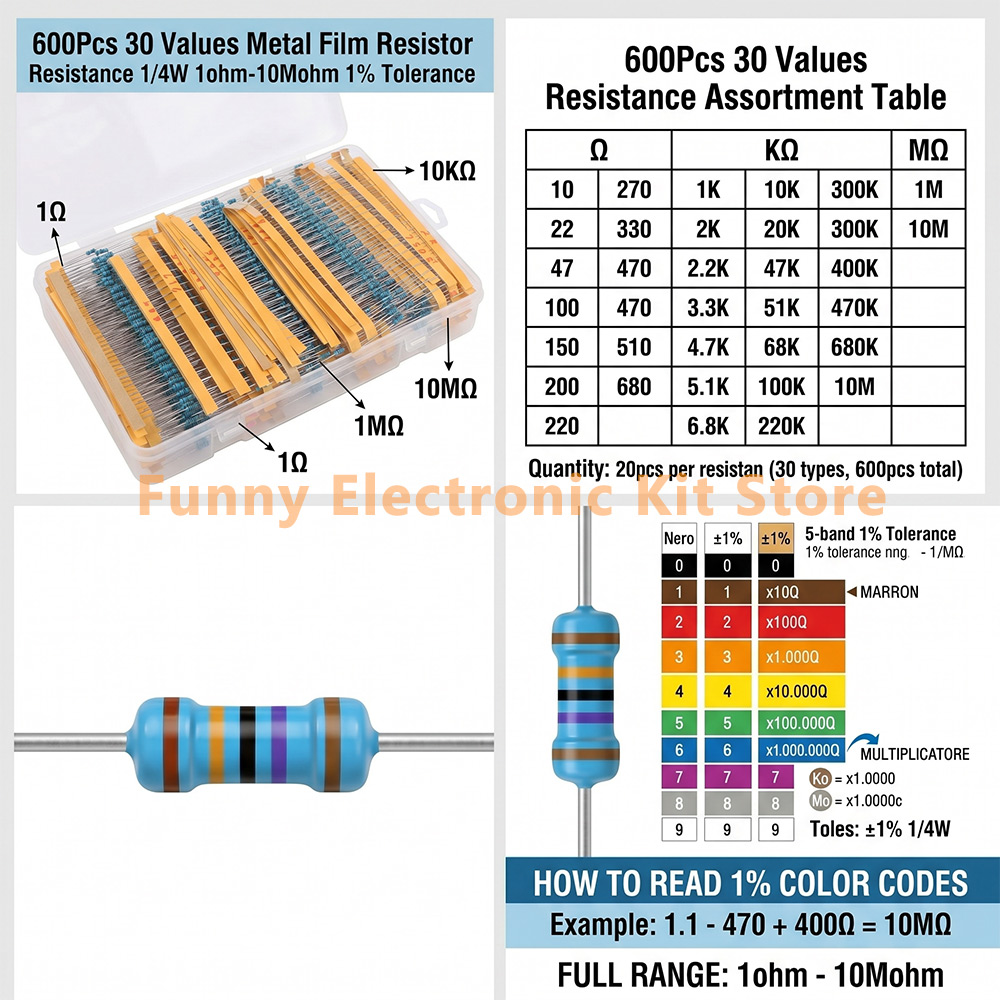 600 Pcs Assorted Metal Film Re - Resistor Kit 1 4W ulasan dan harga