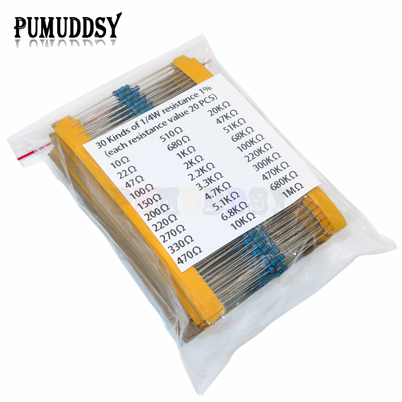600pcs/set 30 Kinds 1/4W Resis - Resistor Kit 1 4W ulasan dan harga