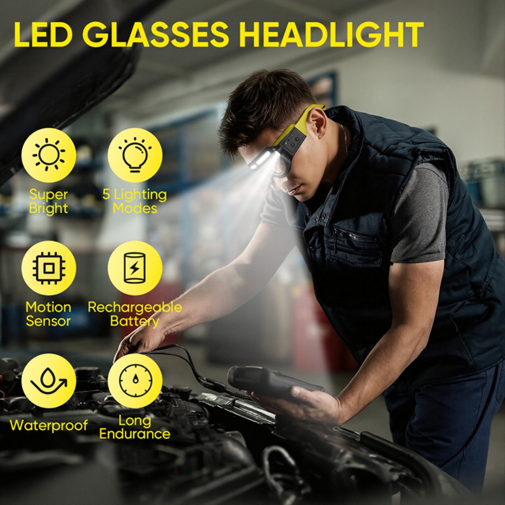 LED Headlamp Glasses Rechargea - Ldr Light Sensor ulasan dan harga